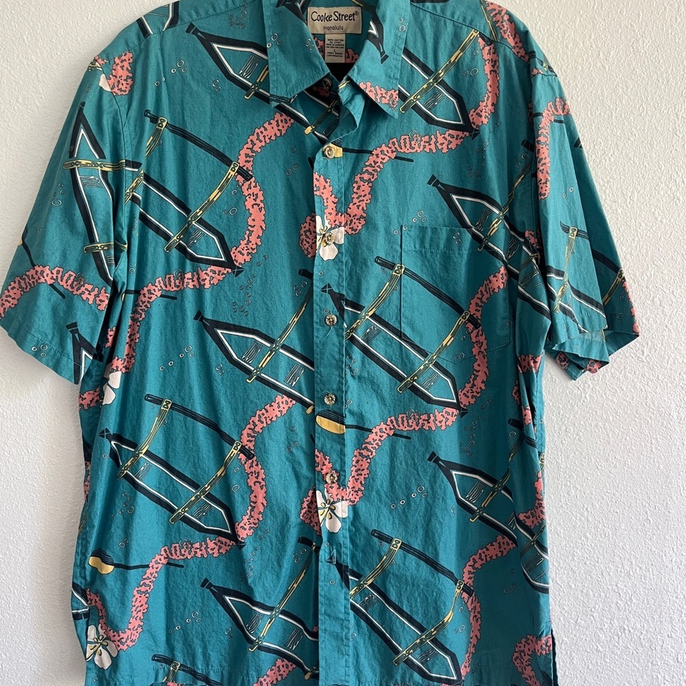 Blue Casual Button Down Shirt with Artistic Pattern